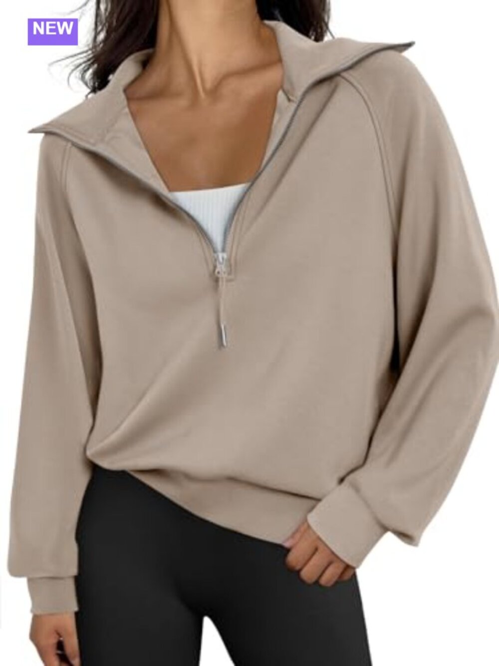 Oversized Quarter Zip Cropped Sweatshirt Hoodie Pullover